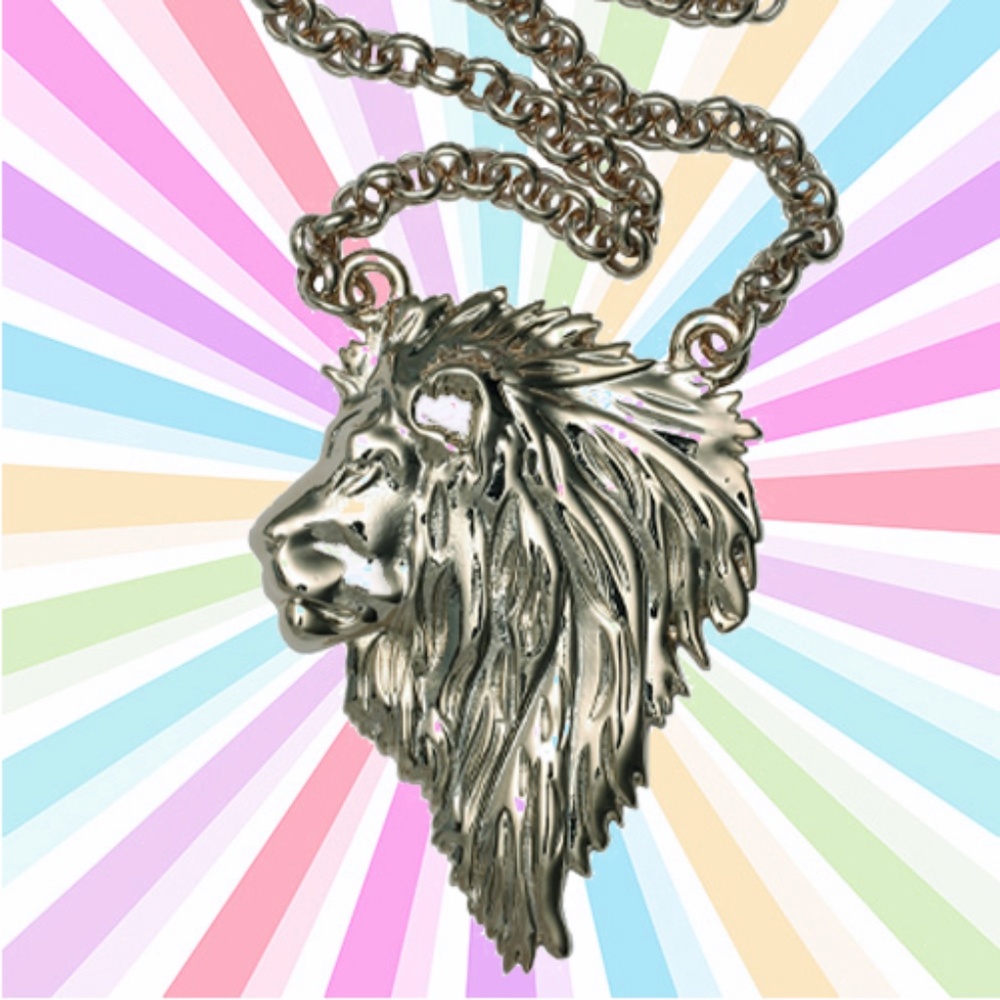 Lion Face Necklace Leo Zodiac Jungle Big Chrome Silver